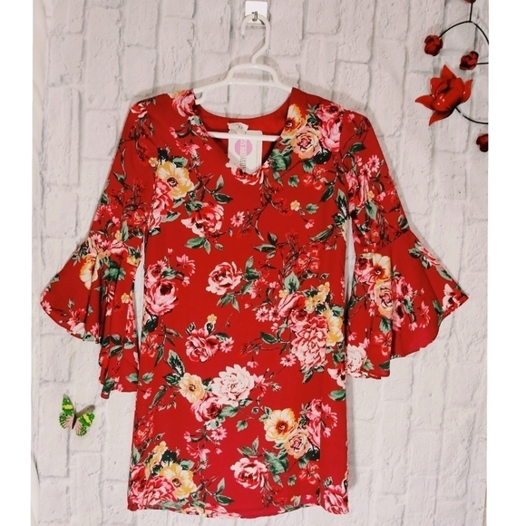 Everly Floral V-neck Shift Dress Women's S‎ Fairy Feminine - Picture 3 of 6